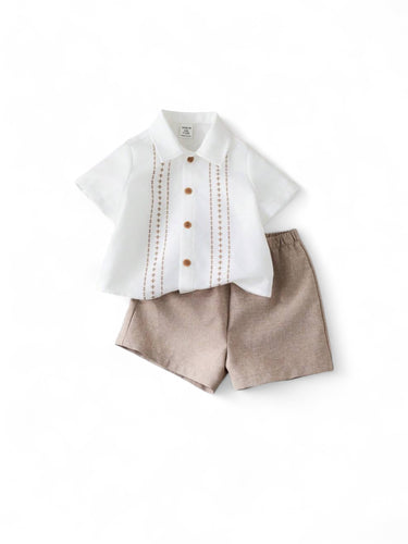 Boho boys set 2pc  white & brown