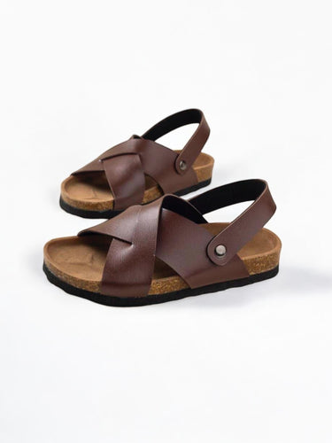Chocolate brown x strap boy sandals