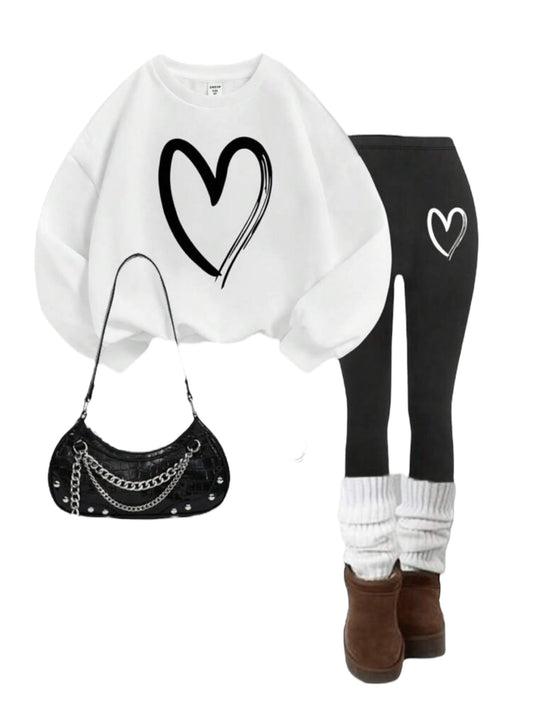 Heart sweater 2pc pre teen girls set