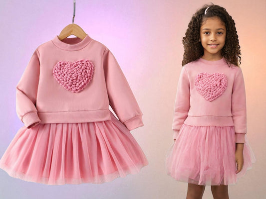 Girls pink heart  tutu sweater dress 2k5