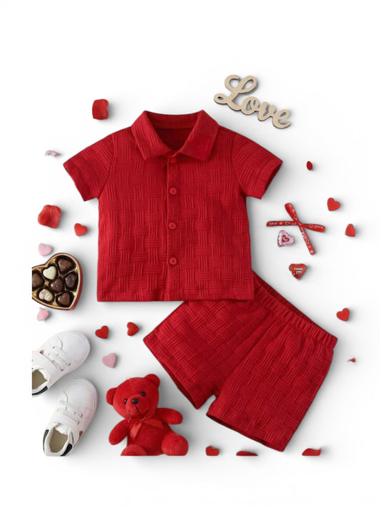 red button for with short pant baby 2pc set