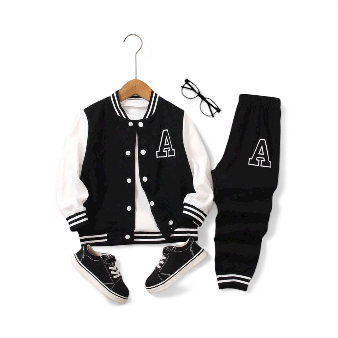 Boy white & black (A) sweats set jacket & pants