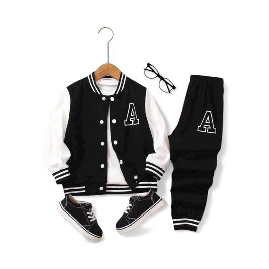 Boy white & black (A) sweats set jacket & pants