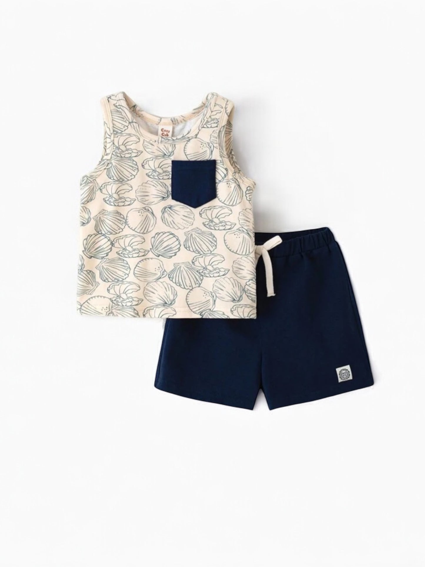 Blue with seashells print boy baby set