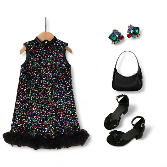 Black Multicolor I’m so fancy girls Dress