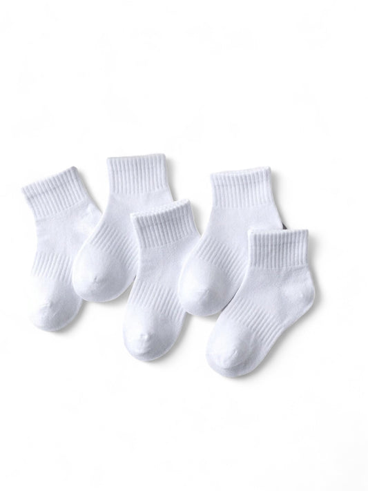 5 pairs toddler boy white socks