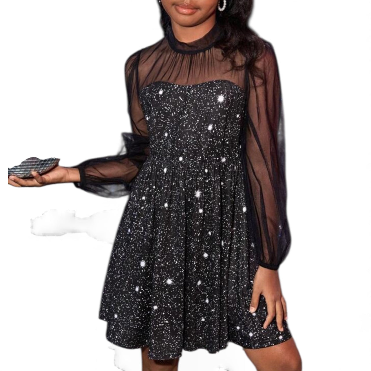Pre teen black & white  long sleeves girls dress