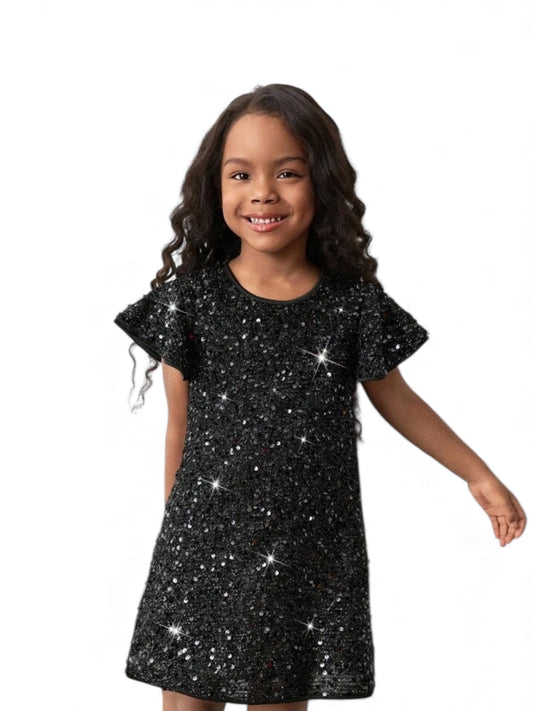 Black sequence sparkly girls dress