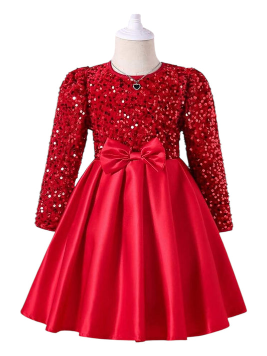 Red sparkly sequence & satin girl dress