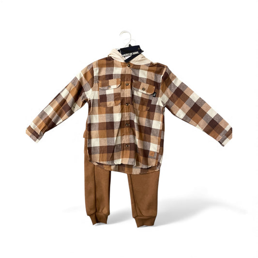 American hawk brown plaid boys 2pc set