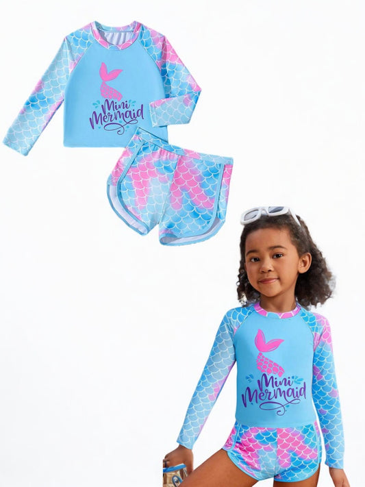 Mermaid 2pc pants & long sleeve top girl swimsuit