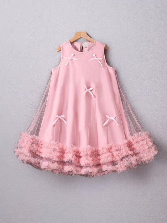 Pink bow fancy pre teen girl dress