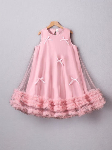 Pink bow fancy pre teen girl dress