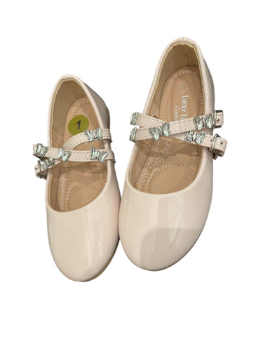 Beige butterfly strap girl formal shoes