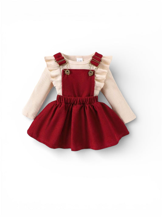Beige with red jumper dress baby set