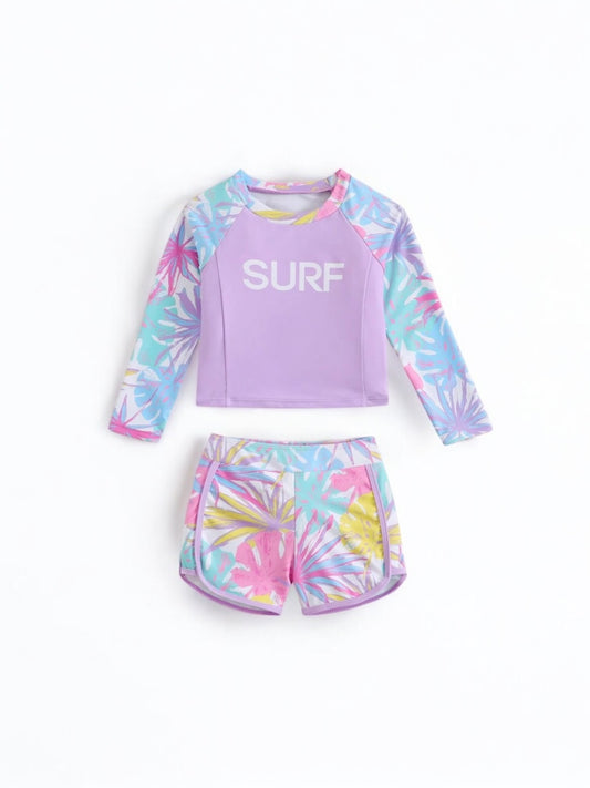 Surf long sleeve purple girl swimsuit 2pc