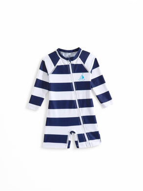 Blue  sailer stripe jumpsuit baby swimsuit