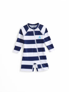 Blue  sailer stripe jumpsuit baby swimsuit