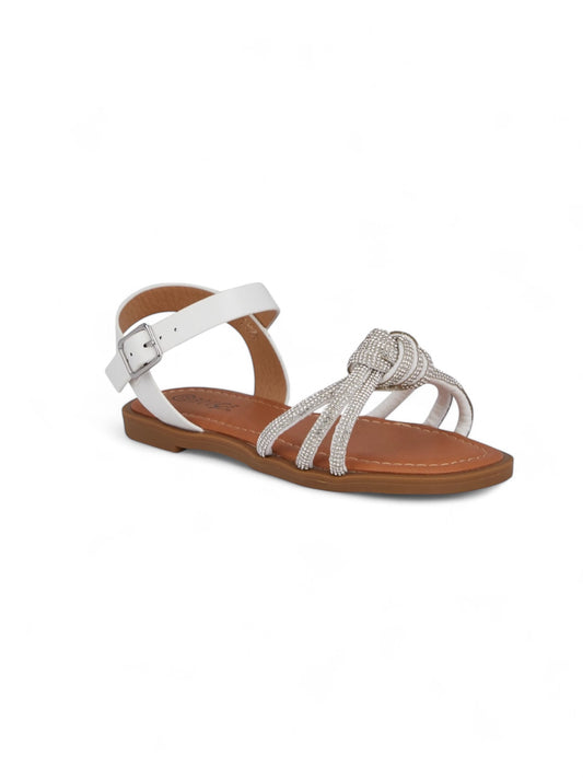 Rhinestone silver and white ankle strap girl sandals