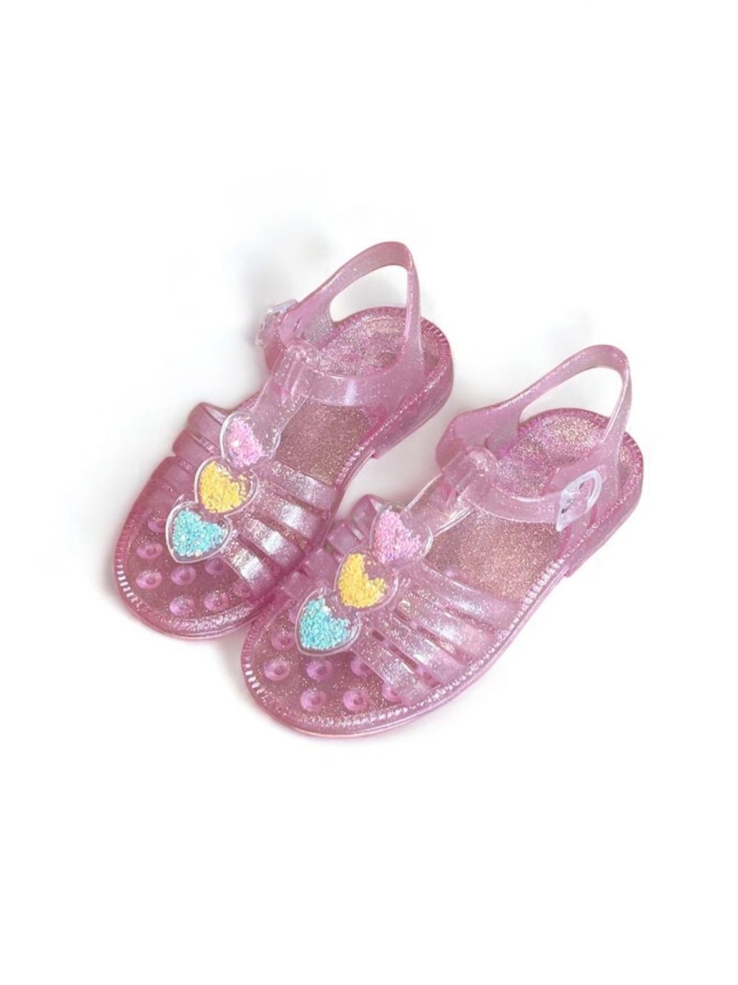 Rainbow hear pink jelly girl sandals