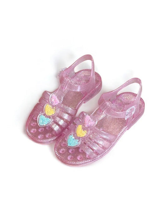 Rainbow hear pink jelly girl sandals