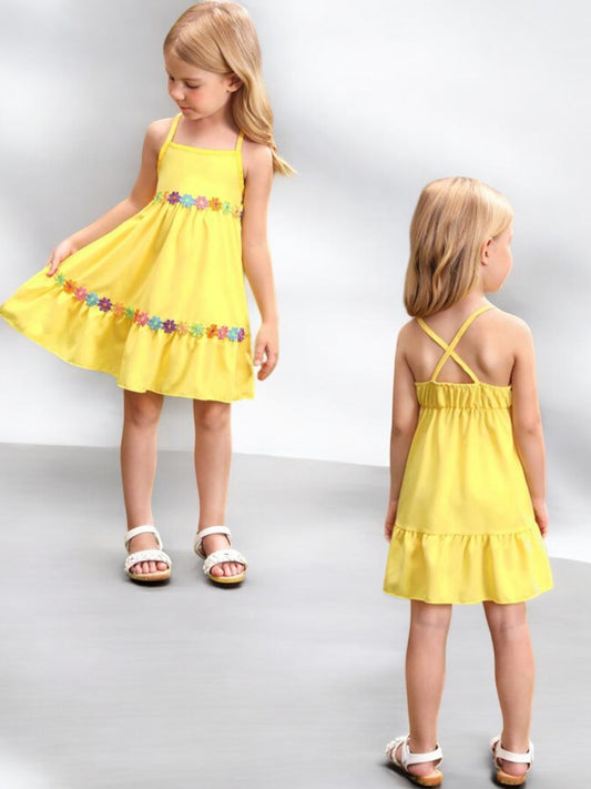 Yellow dress with floral lining girl dress