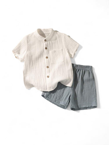 Linen blue pants with white top boys set