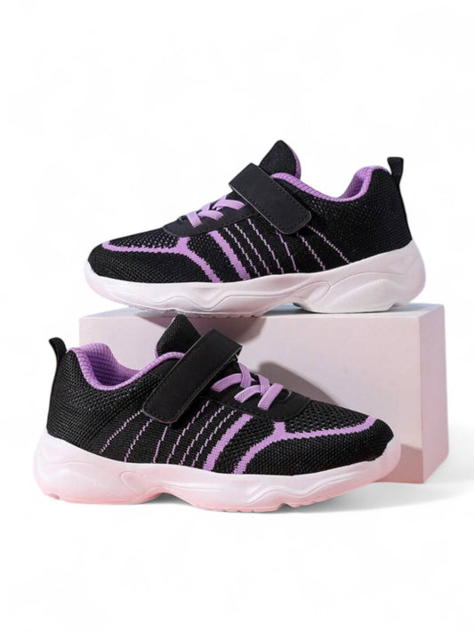 Purple & black Velcro strap with lace girl sneakers
