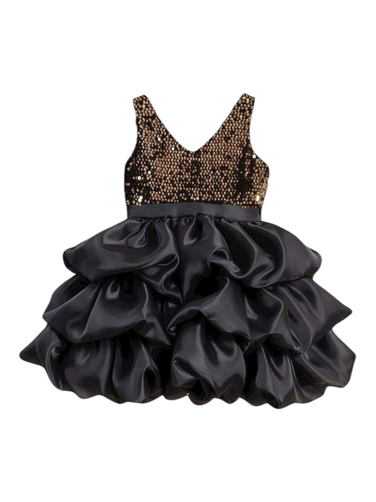 Black with gold sequence girls dress
