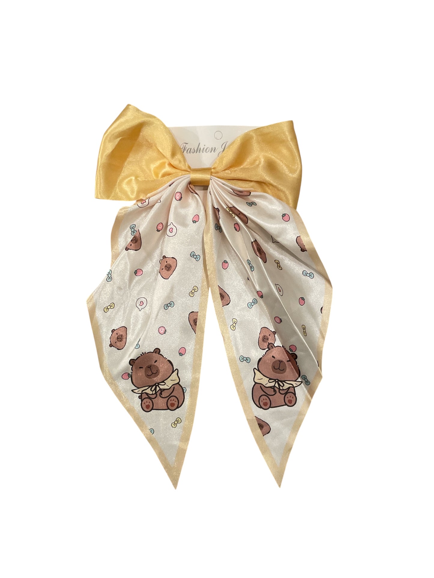 Girls satin bows with bear print 2k5