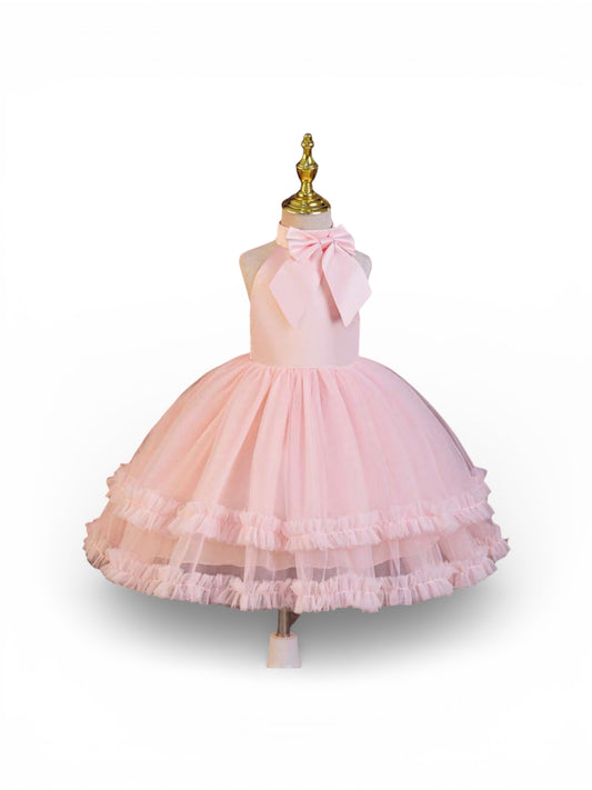 Pink tulle with bow fancy girl dress