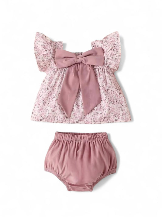 2 pc peach babyset with bow
