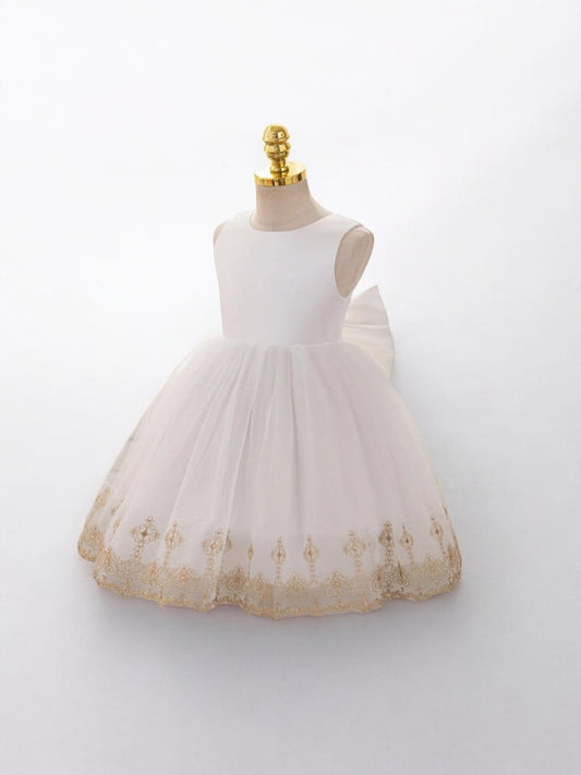 White with gold lining girl formal dress