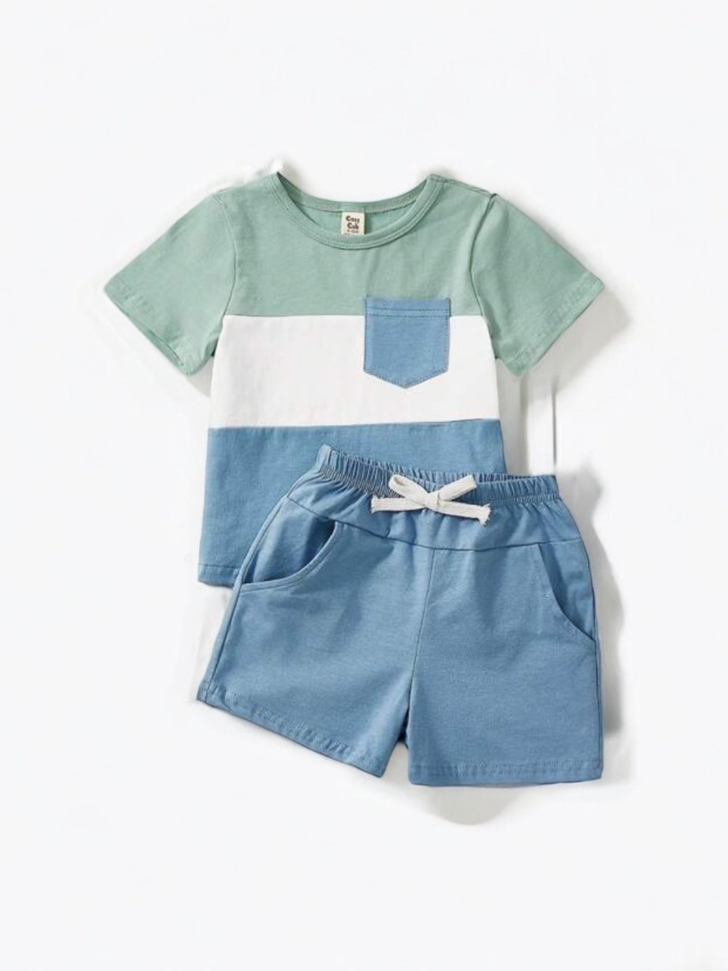 Blue green and white baby set