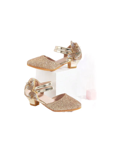 Gold with butterfly strap Girl formal shoes