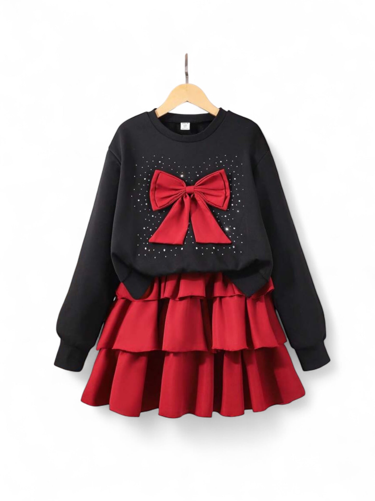 Red & black pre teen girls sweater and skirt set