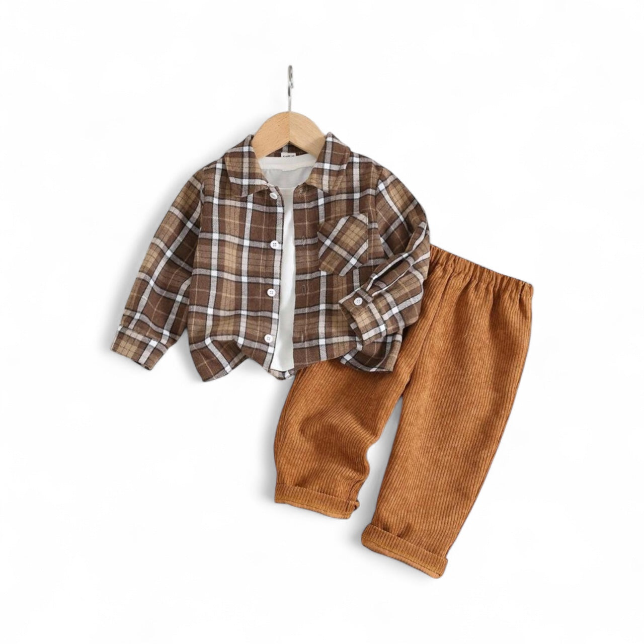 Brown plaid 2pc boy baby set