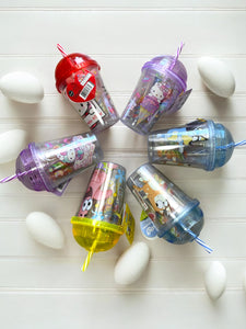 Candy filled cups with straw