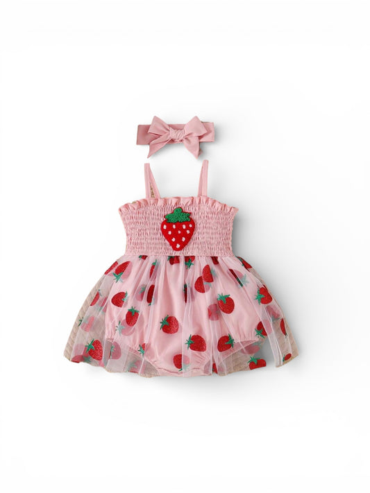 Strawberry pink romper set with headband