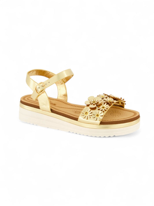 Floral gold ankle strap girl sandals