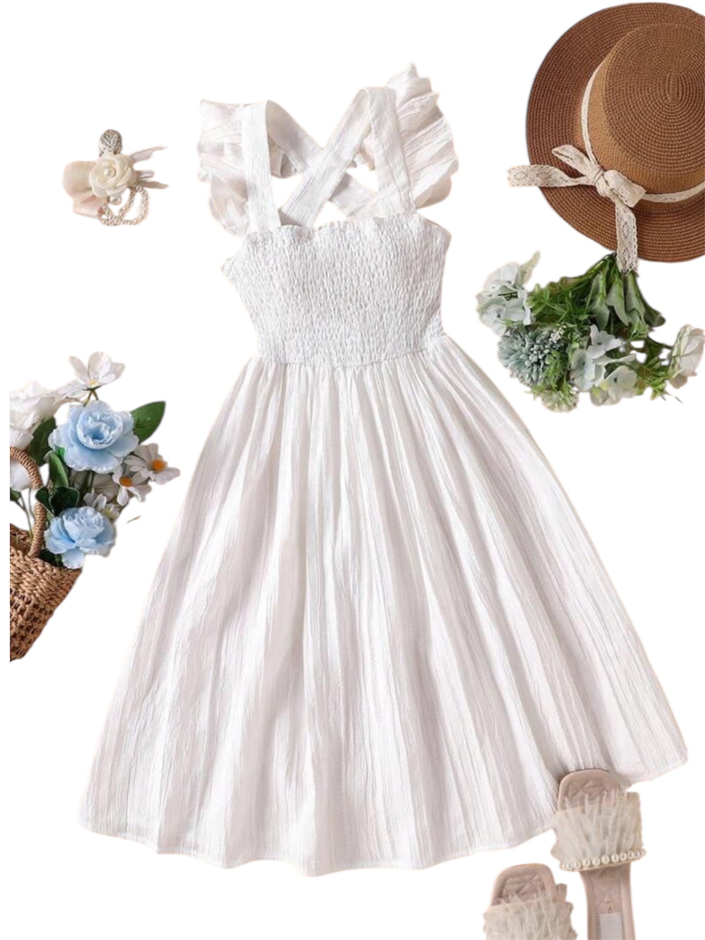 Pre teen girls white long dress