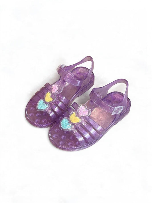 Rainbow heart purple jelly girl sandals