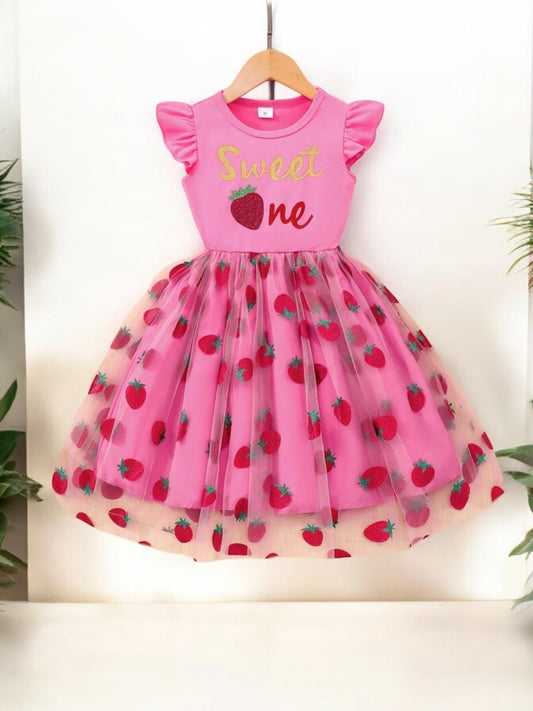 Sweet one strawberry girl dress