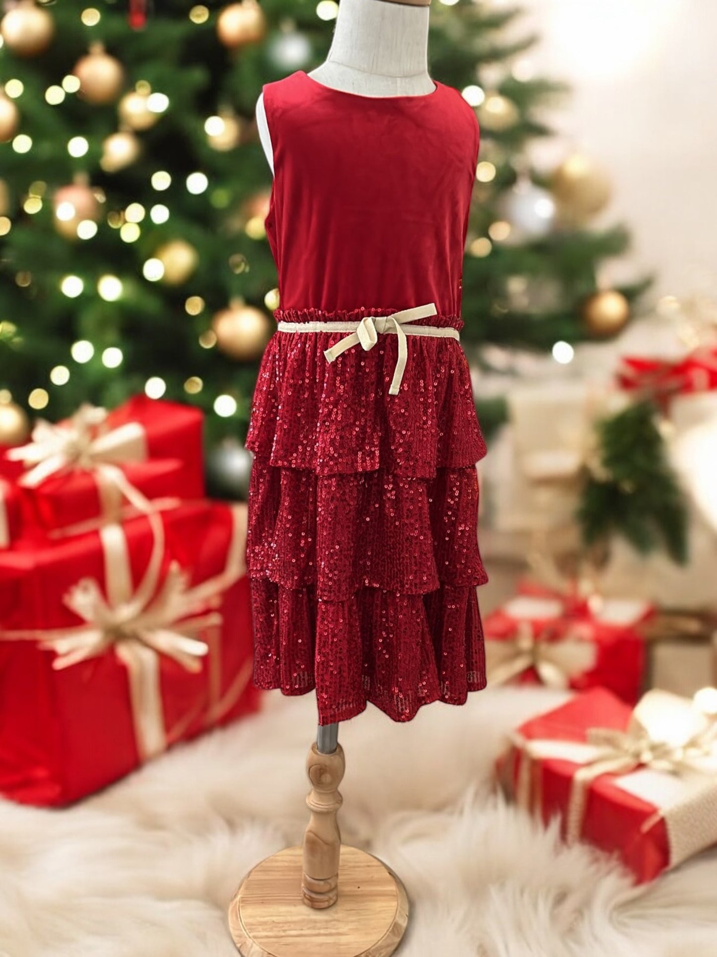 velvet  with gold bow formal girl dress