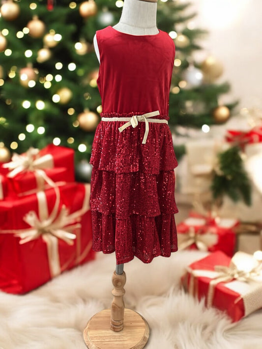 velvet  with gold bow formal girl dress