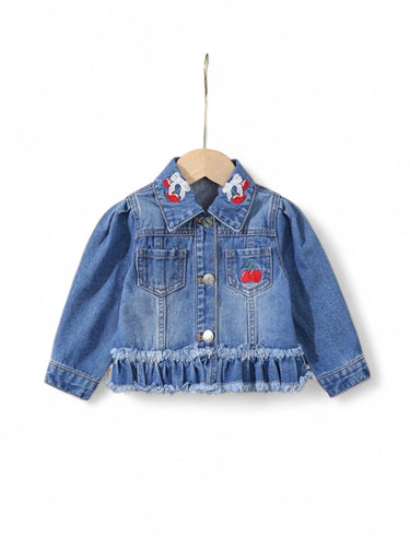 Cherry with white lace girls jeans jacket
