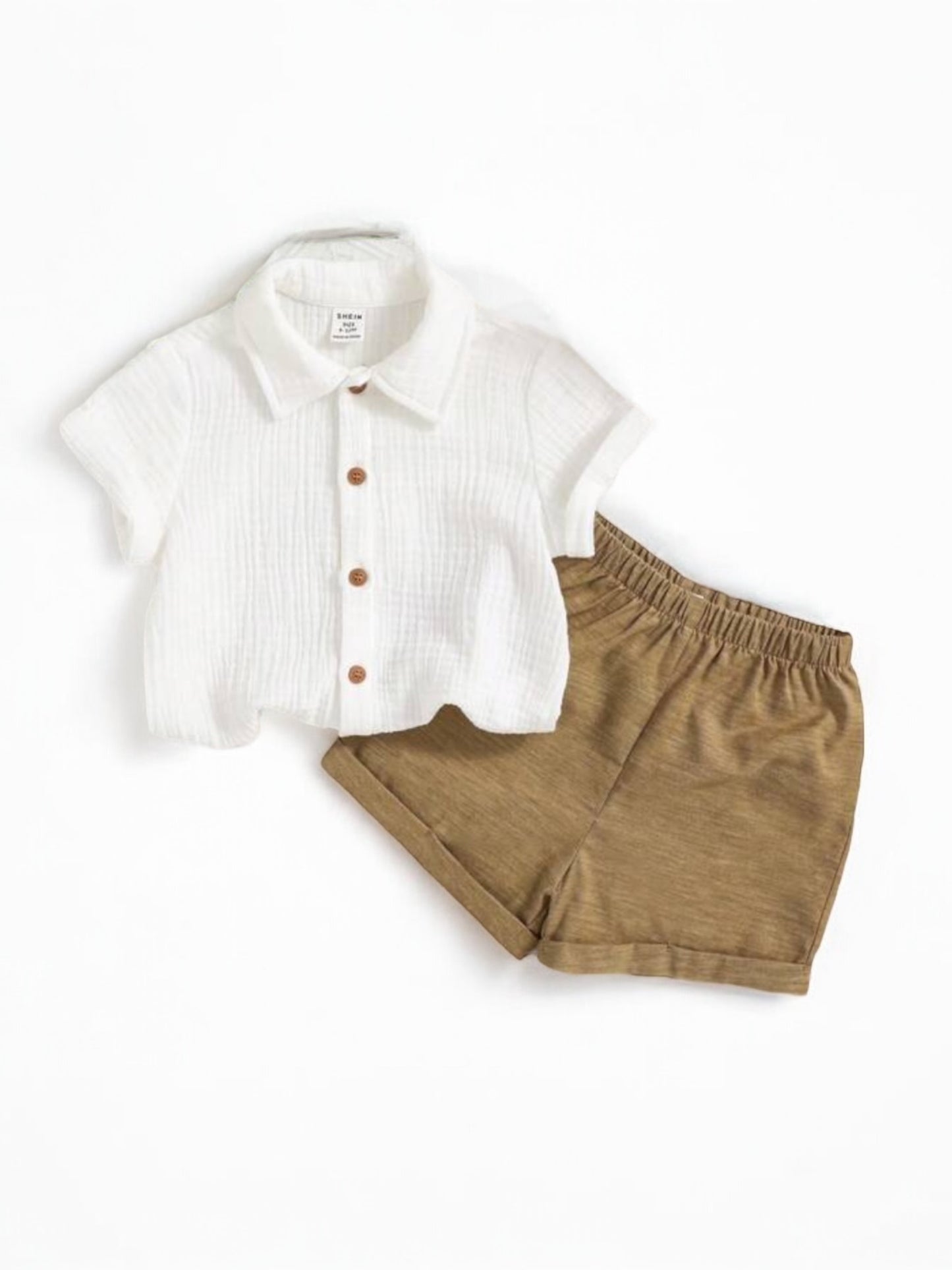Linen White shirt with brown pants boy baby set
