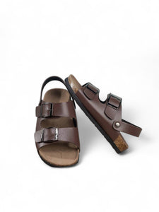 Brown leather double buckled boy sandals