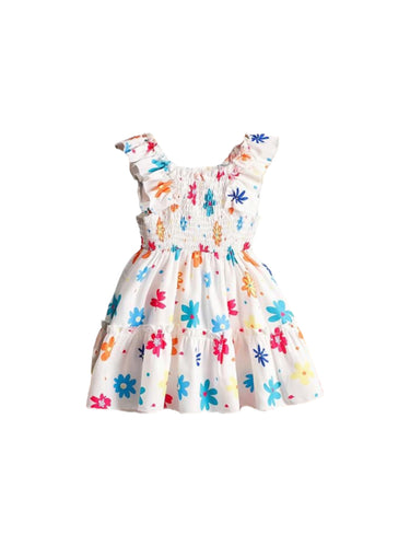 White girl baby  dress with multi color flowers print