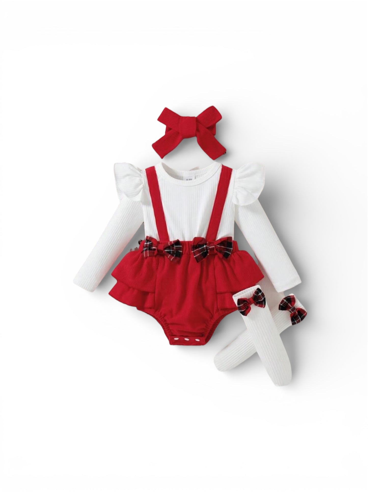 Red & white with plaid baby romper set